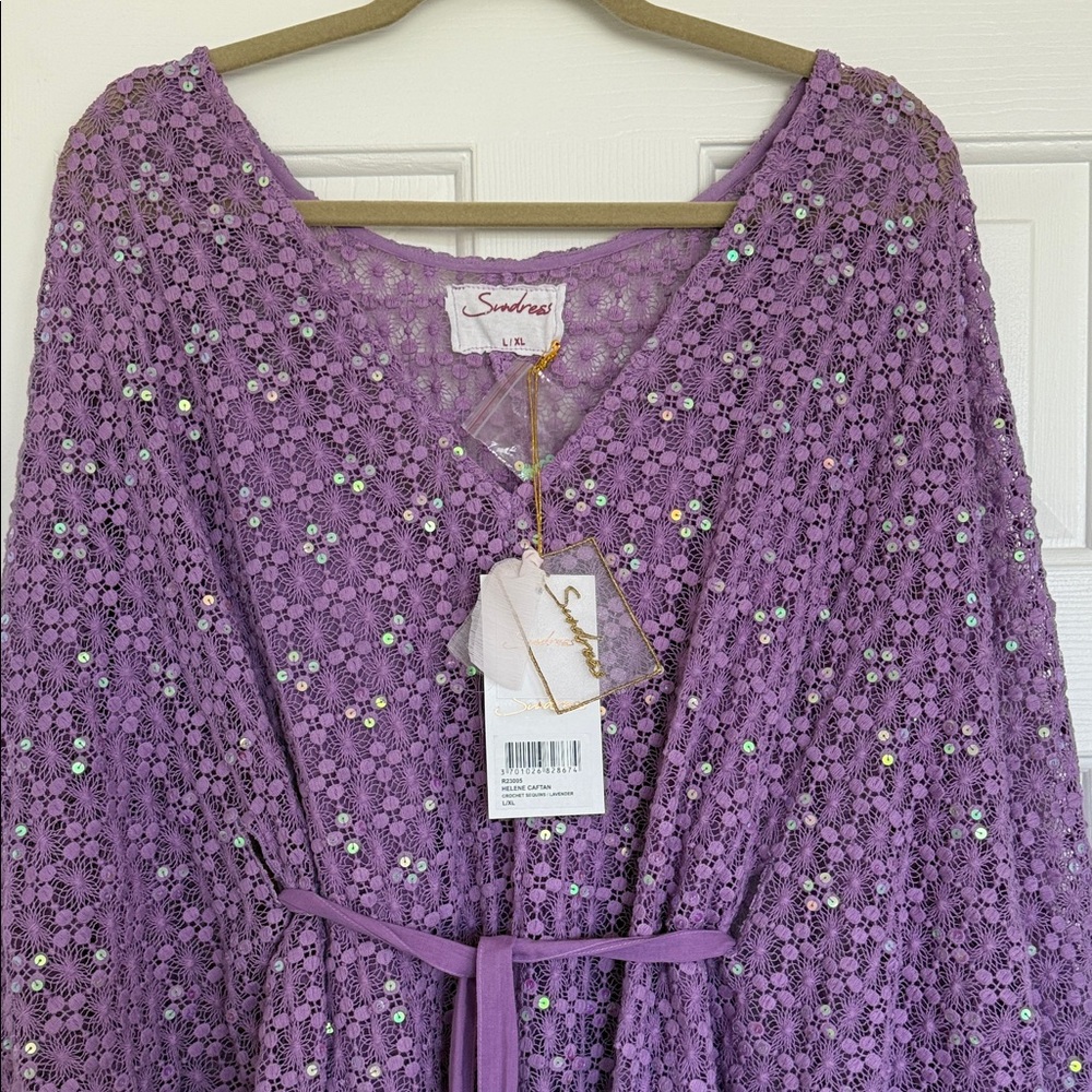 Chic Purple Caftan Maxi Dress with Sequins - Picture 6 of 6